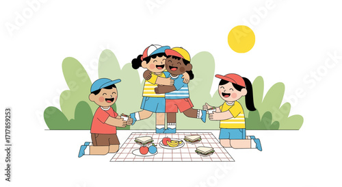 Cheerful Children Sharing and Enjoying a Delightful Picnic and Building Strong Friendships