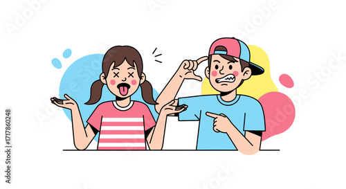 Cartoon Illustration Depicting Disbelief And Confusion With Youthful Characters