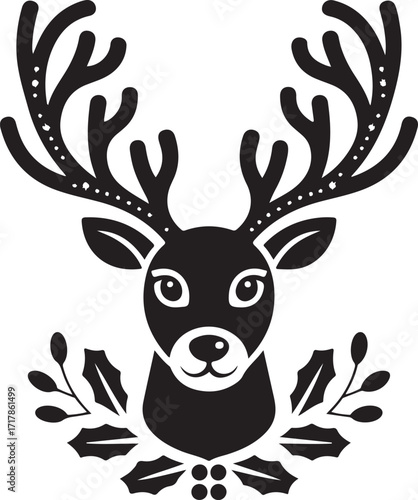 Cute reindeer with holly festive holiday design