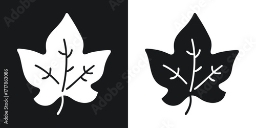 Simple black and white illustration of a maple leaf with veins for decorative purposes