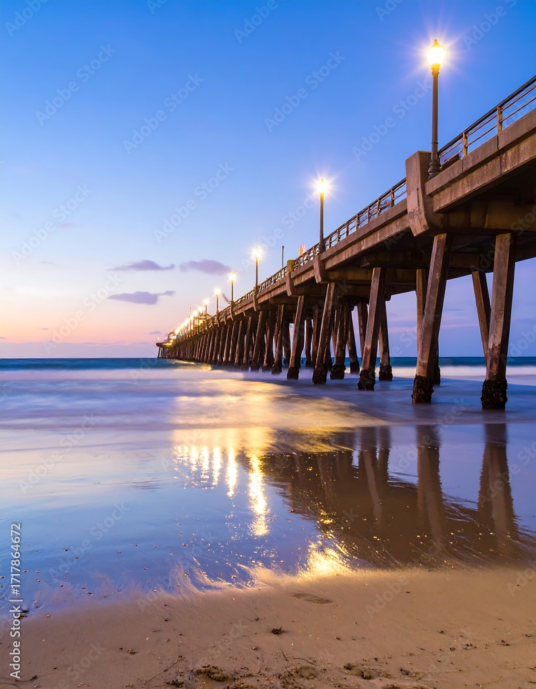 Obraz premium Pier at twilight reflecting lights