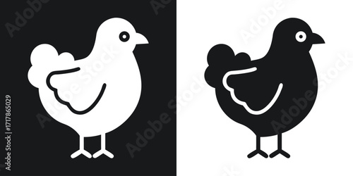Elegant black and white chicken illustration featuring modern simplistic vector design
