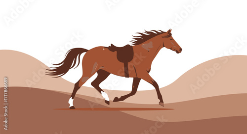 Illustrated Horse Running Across Dune Like Terrain Displaying Freedom And Movement