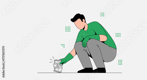 Illustration Of Person Picking Up Trash, Environmental Awareness, Modern Eco Design