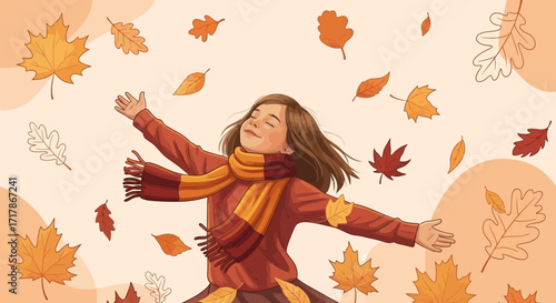 Joyful Child Embraces Autumn Leaves in a Celebration of Fall's Colorful Beauty
