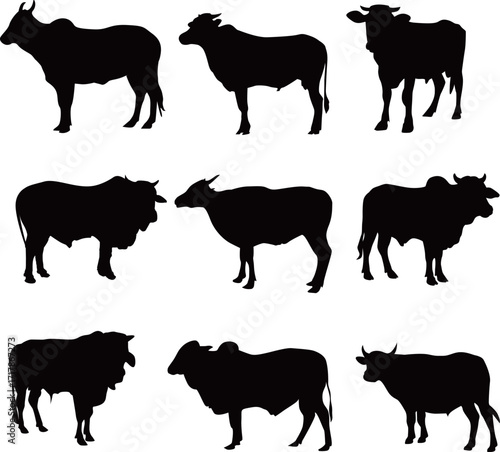 Black and White Cow Silhouettes