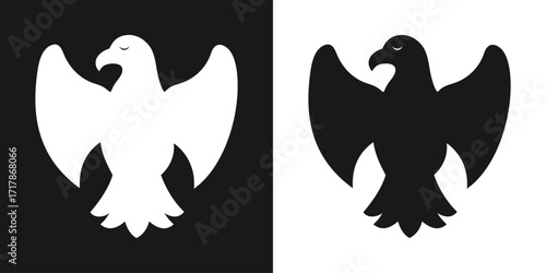 Majestic eagle silhouette vector in contrasting black and white color scheme on a plain background.