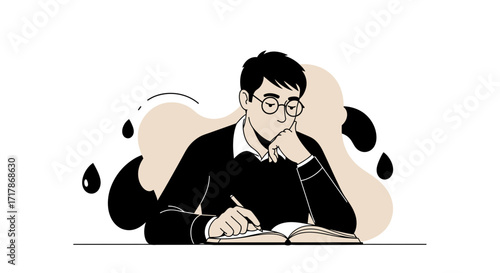 Introspective Individual Composing Thoughts And Ideas While Focusing With Clarity Of Vision