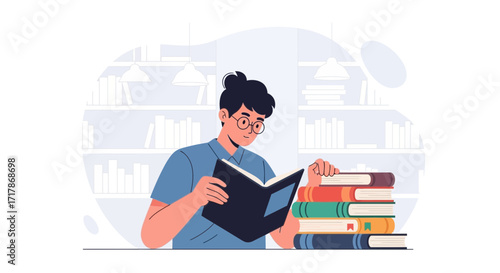 Introspective Reader Immersed in Literature Surrounded by a Wall of Knowledge in Reading Mode