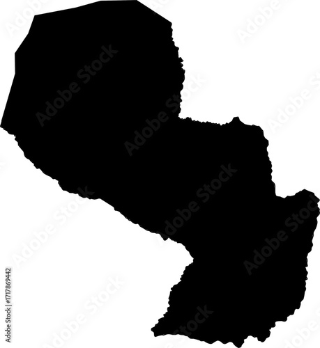 A black blank silhouette map of Paraguay, featuring only the national outline without internal department borders. Ideal for minimalist designs.

