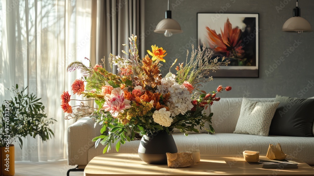 Fototapeta premium Colorful autumnal flower arrangement