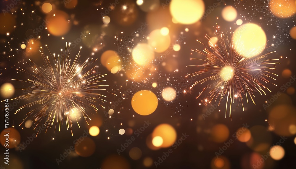 Obraz premium Festive Christmas Magic: Fireworks Lighting Up The Night Sky In Holiday Poster Or Postcard With Glowing Holiday Lights.