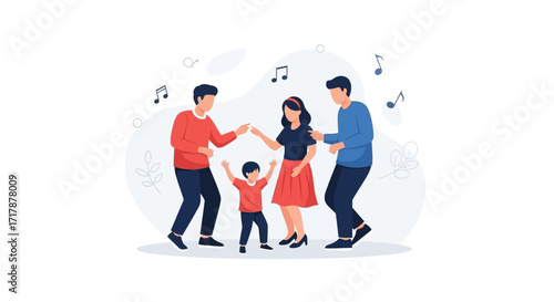 Joyful Family Dance: Animated Illustration of Parents and Child Celebrating Together