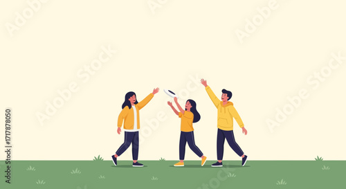 Joyful Family Embarks on a Playful Day, Enjoying a Game Under a Bright Sky