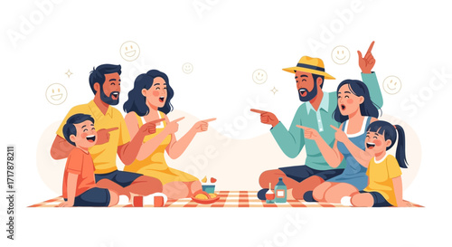 Joyful Family Gathering Laughing And Pointing Together At A Delightful Picnic