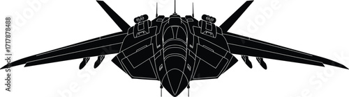 Modern fighter jet silhouette illustration, military aircraft front view, stealth warplane design, aviation technology vector, powerful combat airplane graphic art