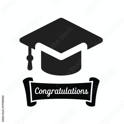 Minimalist graduation hat and diploma silhouette vector for SVG files