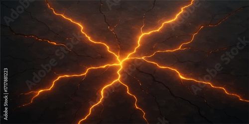 A blazing bolt of electrical energy strikes the dark, stormy night sky with a flash of light and raw power