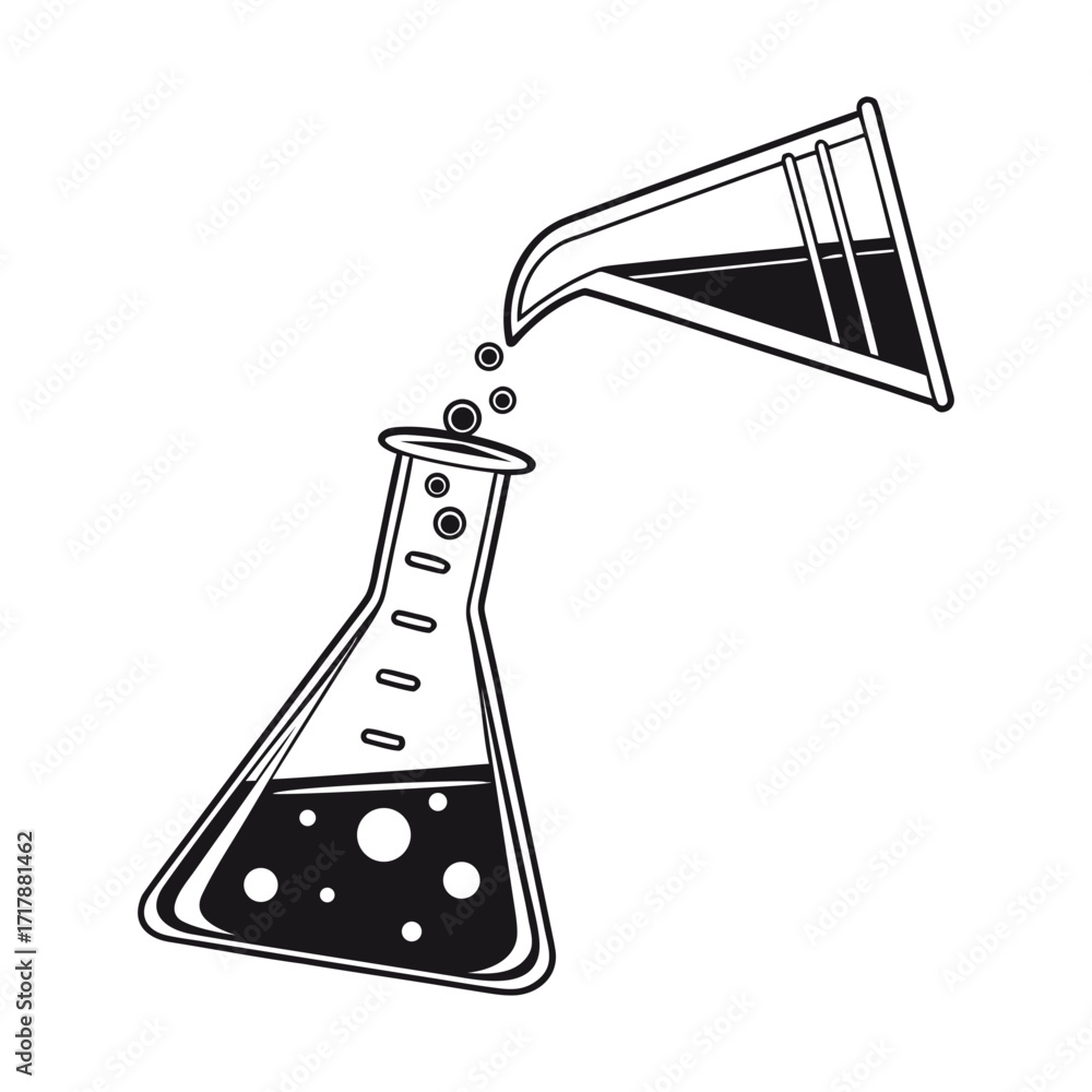 Obraz premium Laboratory Chemistry Vector Illustration with Beaker Pouring Liquid into Flask Science Icon