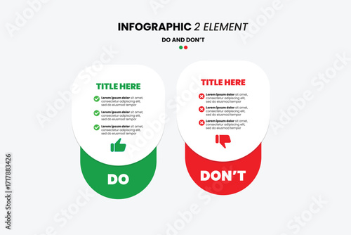 Clean do's and don'ts infographic template. Perfect for presenting rules, tips, or guidelines. Simple, modern vector design