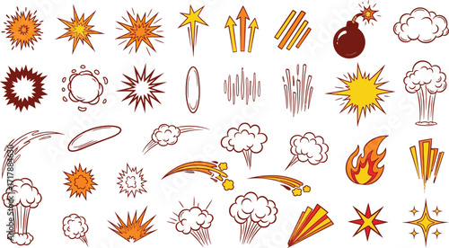 Cartoon explosions and effects vector graphic elements