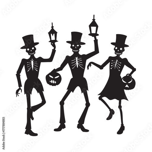 Silhouette Of Frankenstein Dracula And A Mummy Party Scene