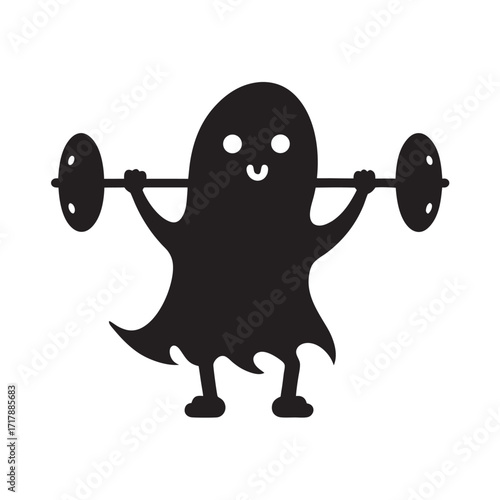 Ghost Lifting Weights Silhouette Funny Halloween Vector