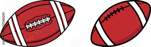 Simple Illustration of Two Red Footballs with White Stripes and Laces