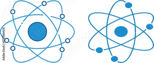 Blue Atomic Structure Illustration with Orbiting Electrons