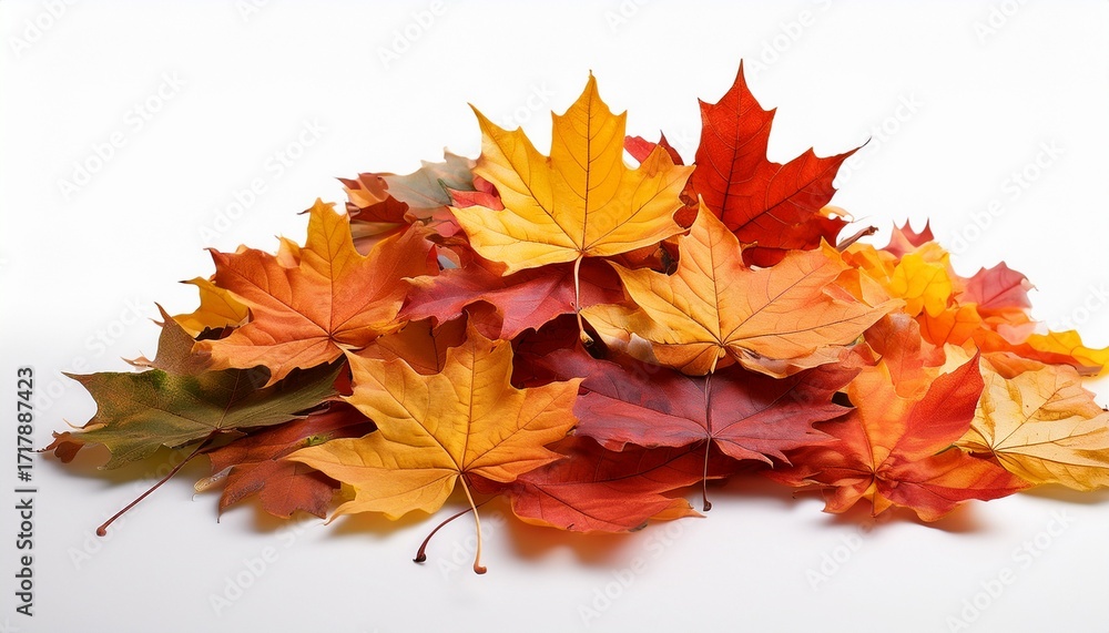 Fototapeta premium Heap Of Colorful Autumn Maple Leaves Isolated On White Background