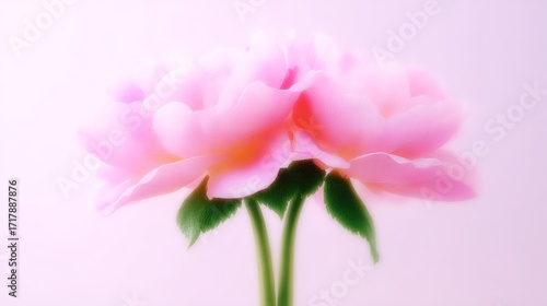 Close-up of wild rose flowers with pink delicate petals against a clean white background in soft natural light highlighting their beauty and simplicity