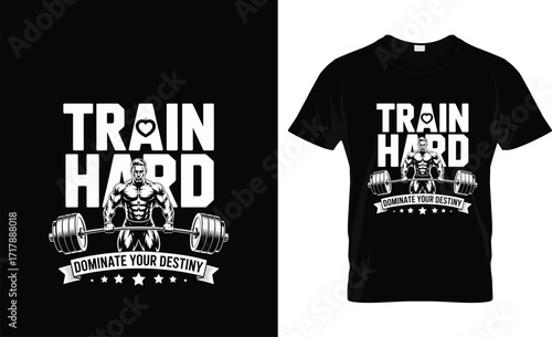 Muscular man lifting barbell with motivational text