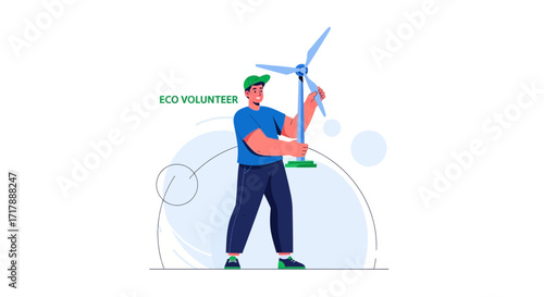 Man Holds Wind Turbine: A Symbol of Eco-Friendly Efforts and Renewable Energy for a Better World