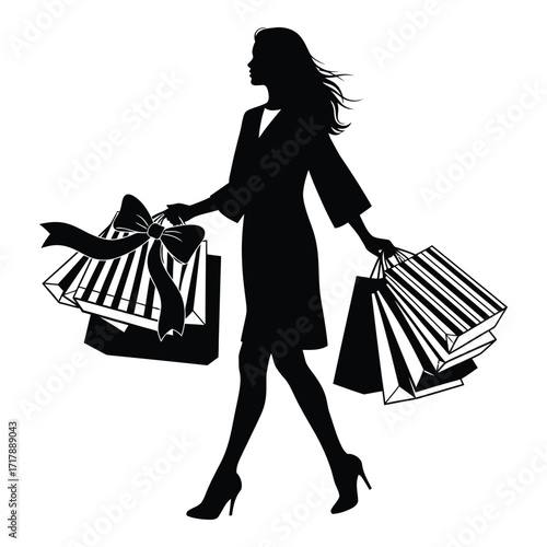 Silhouette woman silhouette shopping bags high heels fashionista retail therapy elegant lady silhouette