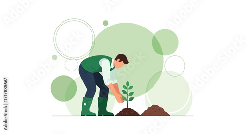 Man Planting Tree, Promoting Earth Stewardship and Cultivating Environmental Sustainability