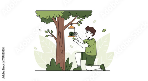 Kindhearted Individual Putting Food In Bird Feeder For Nurturing Wildlife Outside