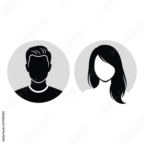 Iconographic representation of male and female profiles for user avatars and identity silhouette