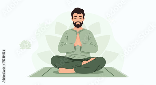 Male Meditating Lotus Pose Representing Inner Peace and Spiritual Contemplation