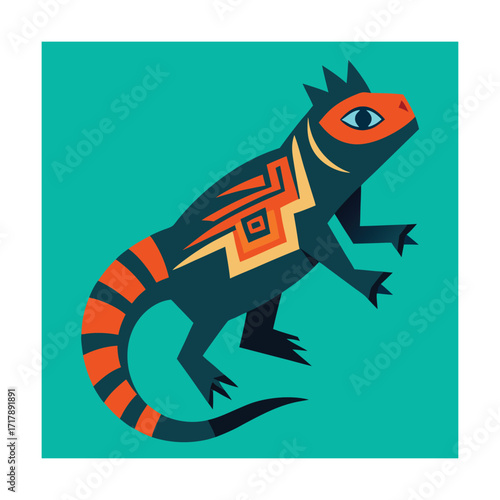 Colorful Stylized Lizard with Geometric Patterns Keywords: lizard, reptile, iguana, stylized