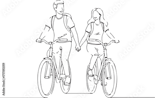 Minimal line art couple ice skating holding hands