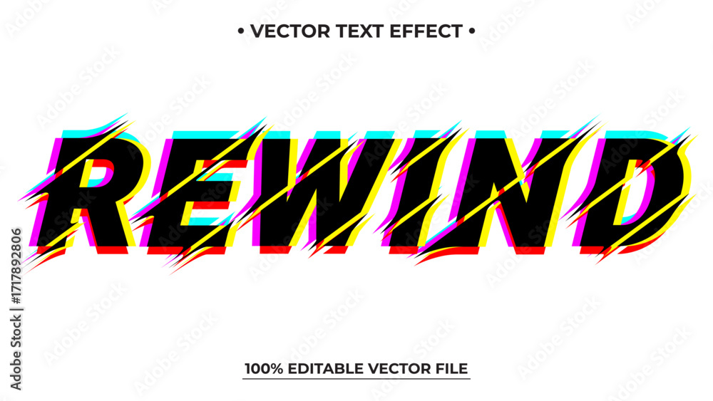 Foto Vibrant Rewind Text Effect Design with Glitch Effect