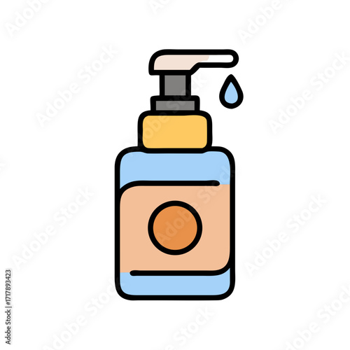 Illustration of hand sanitizer dispenser with drop for hygiene and health product promotion or advertising
