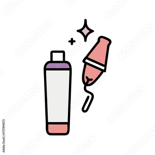 Beauty product bottle and applicator for skincare and makeup routine illustration vector graphic design