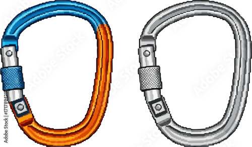 Two colored climbing carabiners, side-by-side, showing different color variations.