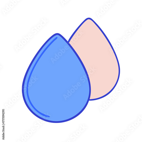 Two teardrops vector illustration for water drop design and rain droplet graphic element with blue and pink