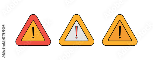 Warning Sign Icons, Triangular Caution Symbols Set for Safety Alerts, Hazard Notification, UI and Print