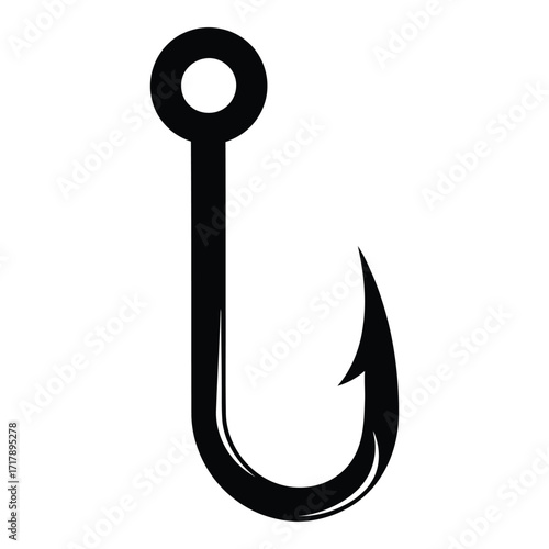 Classic fishing hook symbol for outdoor adventure and angling activities silhouette