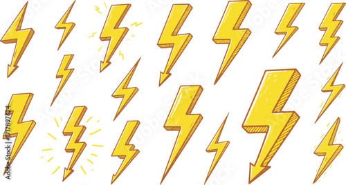 Punk doodle hand drawn vector. Grunge grafitti with lightning thunder bolt power flash. Sketch crayon icon tattoo. Scribble marker art. Line, shape punk doodle grafiti with energy element. Chalk bg,