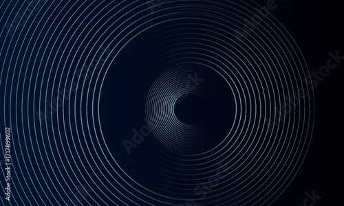 Blue abstract background with glowing circles. Swirl circular lines pattern. Geometric spiral. Twirl element. Modern graphic design. Futuristic technology concept. Vector Eps10