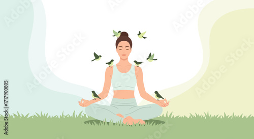 Serene Yoga Practice With Birds Surrounding For Calm And Peaceful Moments